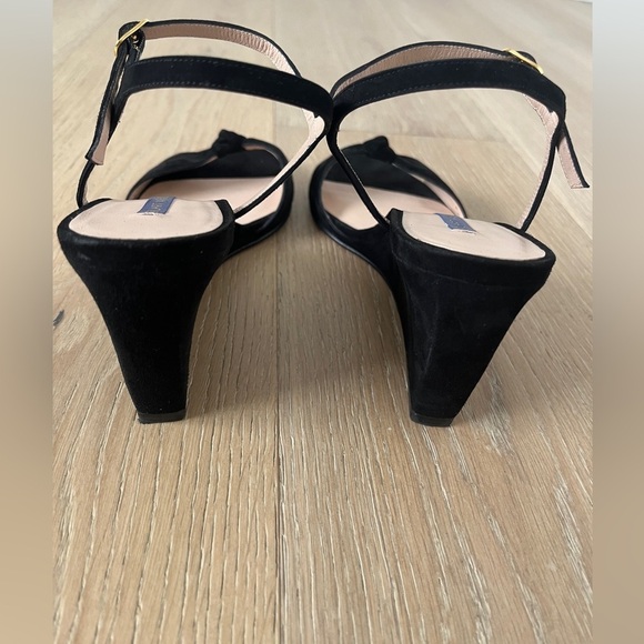 Stuart Weitzman Wedge Sandals Heels Black Suede Ankle Strap Size 8,5 (38,5) - Picture 4 of 5